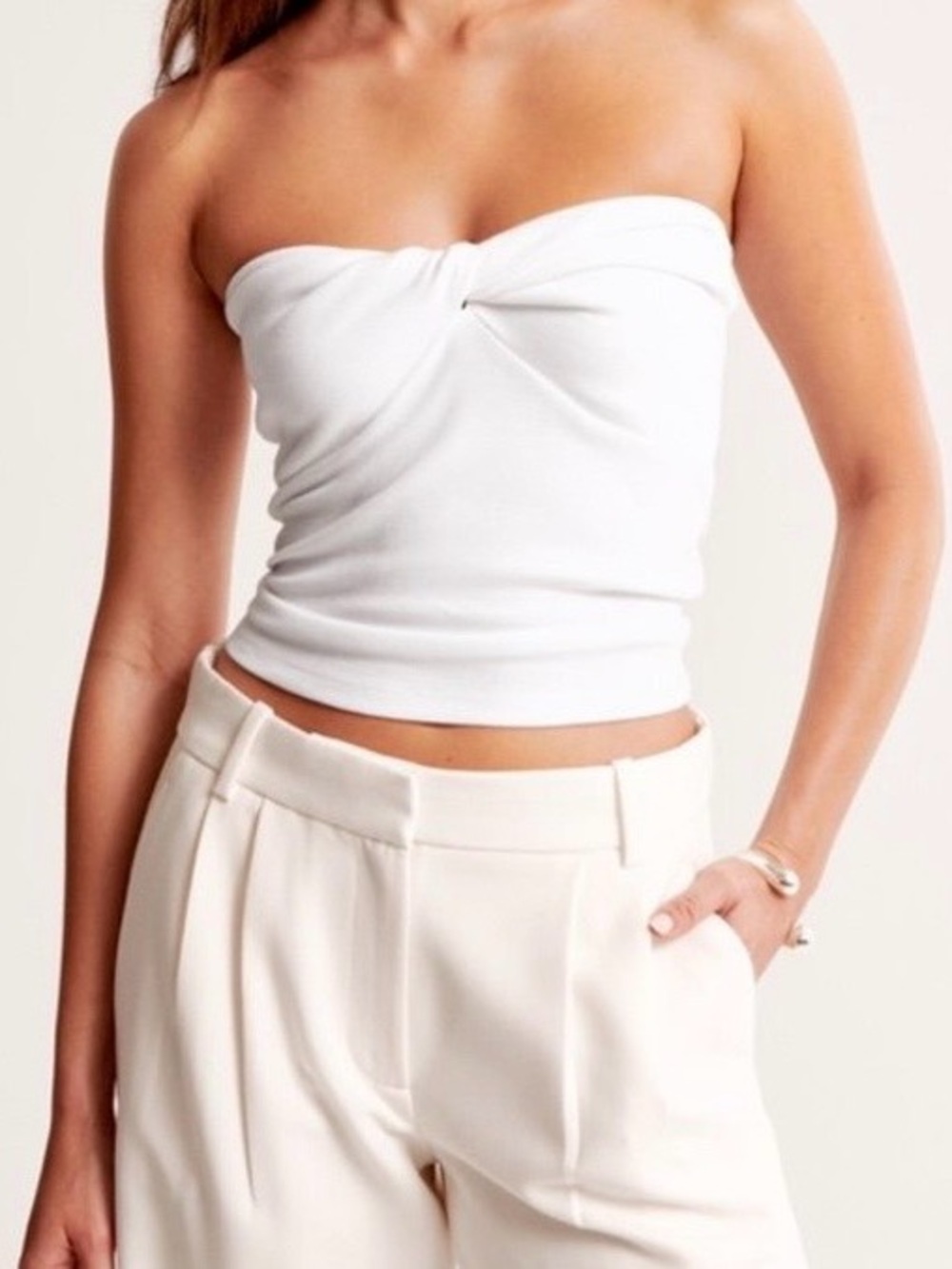 Abercrombie Rib Twist Tube Top White Sweetheart Strapless